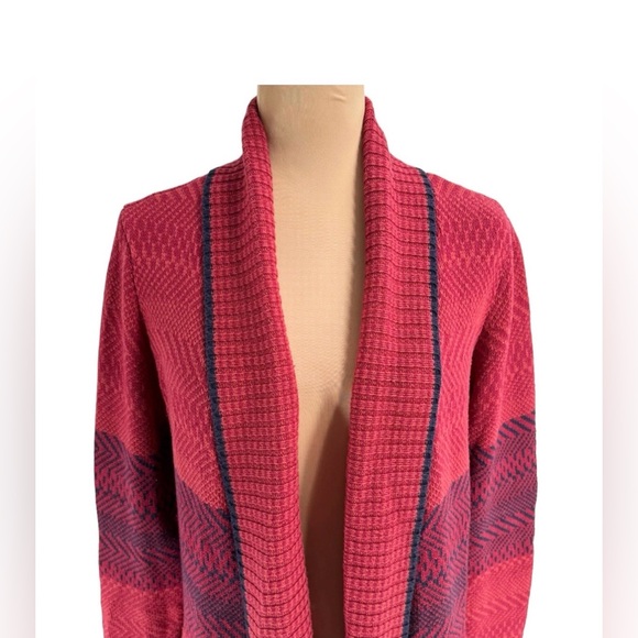 CAbi Joy Open Front Sweater Knit Cardigan Red W/ Navy Blue Accent - Picture 5 of 9